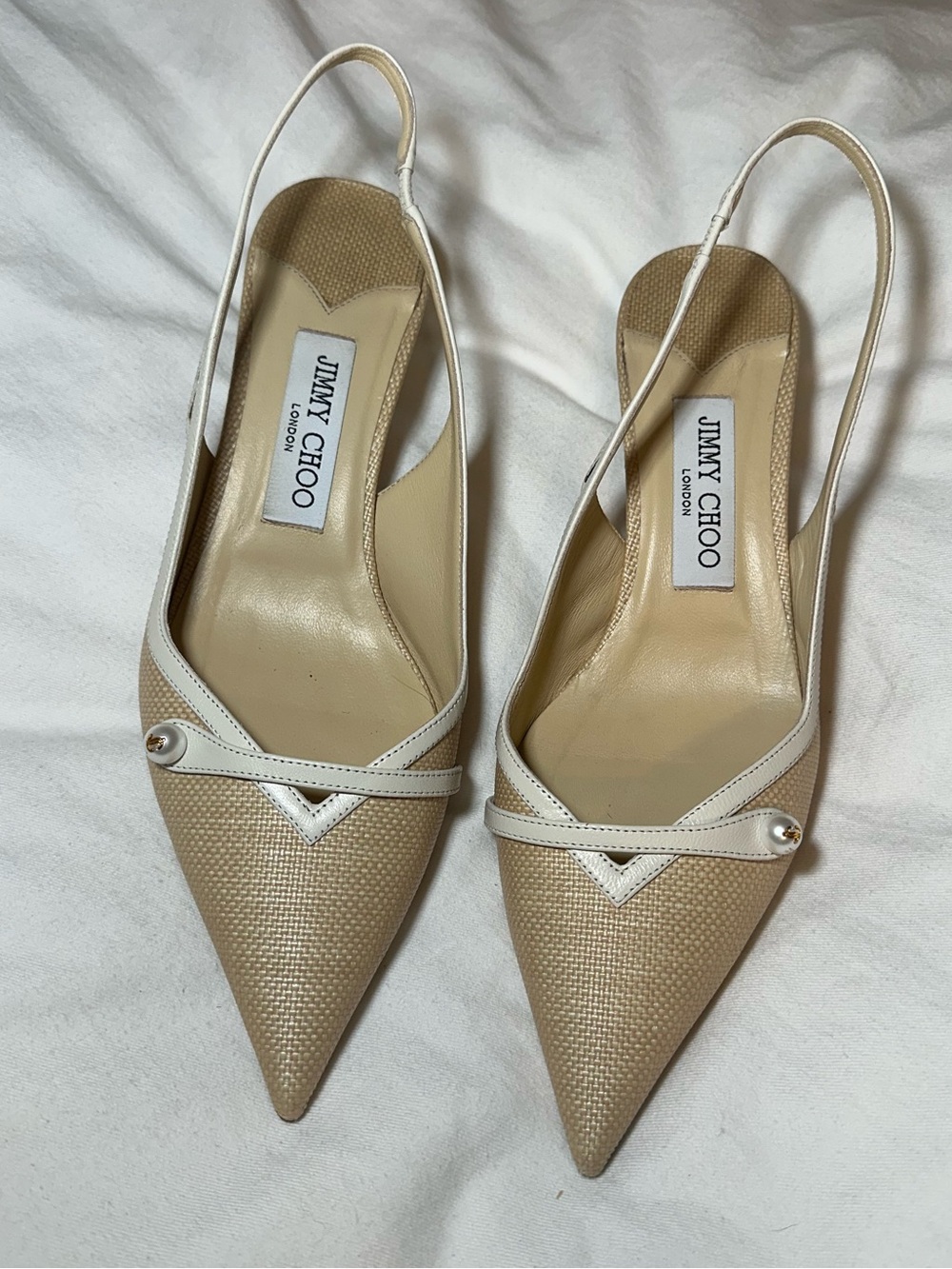Jimmy Choo Beige Pointed-Toe Slingback Heels